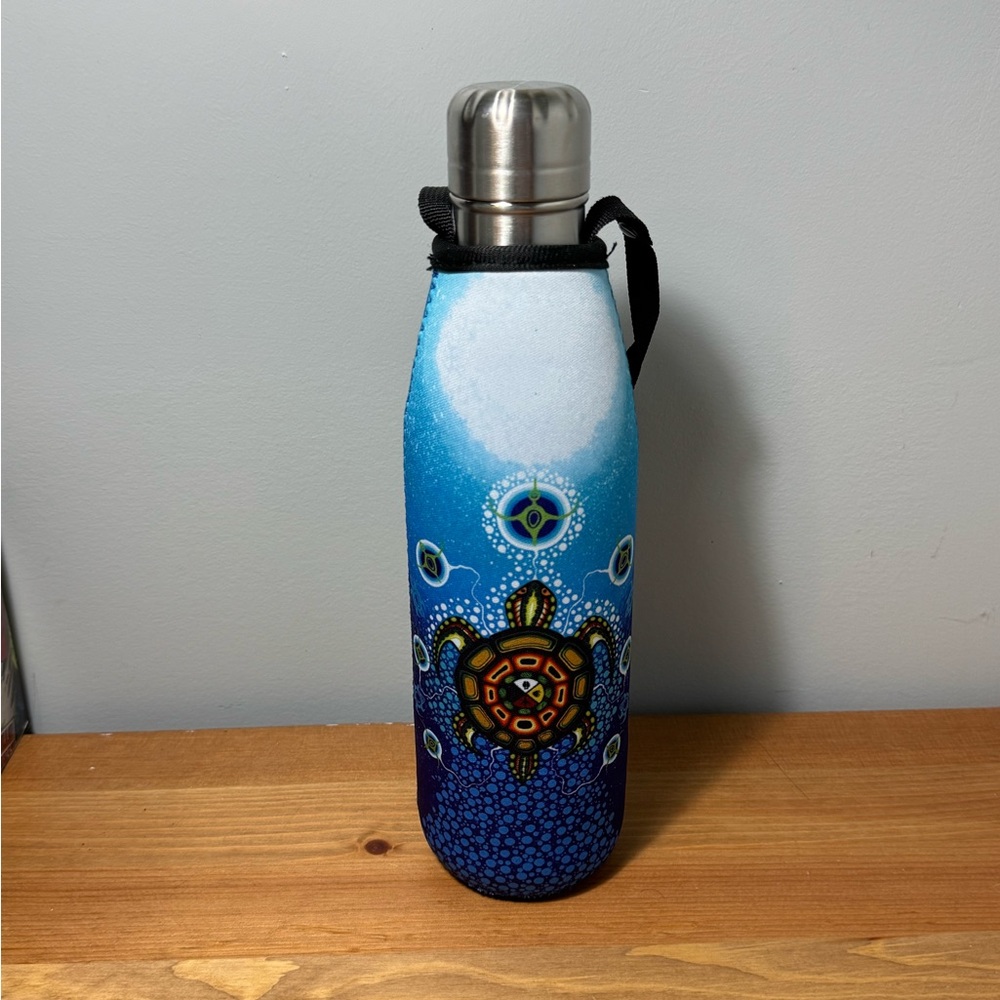 Stainless Steel Water Bottle with Nature Pattern Sleeve (turtle )